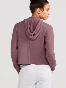 Hot Selling Athleisure <b>Comfy</b> Crop <b>Hoodie</b> With Mock Neck Collar and Hood French Terry <b>Hoodie</b> Raw Hem Sporty <b>Hoodie</b> For Women - Product Image 3