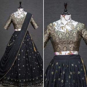 Venta caliente Fancy Trending Georgette Lehenga con Secuencia y trabajo de Bordado de hilo con blusa de trabajo de tejido Jacquard Zari - Product Image 1