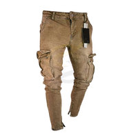 Kargo cepler stilleri erkek kot pantolon yeni tasarım erkekler düz gevşek Fit kot pantolon