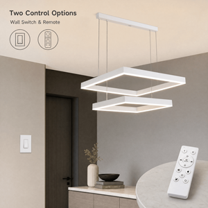 Modern Iron LED Double Layer Rectangular <b>Ring</b> Chandelier With Remote Control For Dining Room Entryway And Foyer - Product Image 2