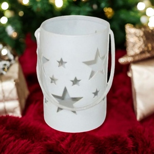 Soporte votivo de hierro blanco hecho a mano de 7x7x11 cm con diseño de corte de estrella, decoración del hogar de Metal sin llama para Navidad y Pascua - Product Image 5