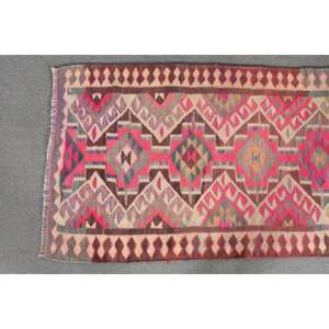 Nueva alfombra de lana rosa Kilim de 3,2X12 pies hecha a mano tejido plano turco Jacquard técnica Patchwork patrón felpa pila altura látex - Product Image 3