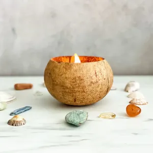 Bougie parfumée artisanale en coquille de noix de coco, ronde, bohème, aromathérapie, yoga, méditation, durée de combustion de 40 à 60 heures, parfum floral végétal - Product Image 3