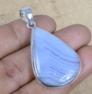 Piedra preciosa de ágata de encaje azul, colgante de plata con sello 925, joyería fina, regalo de compromiso, colgante de collar de plata de ley 925 con - Product Image 2