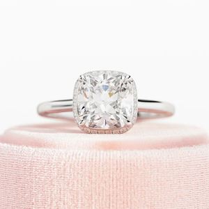 2 CT <b>Cushion</b> Cut Lab Grown Diamond Double Edge Halo Engagement <b>Wedding</b> <b>Ring</b> 14K Gold IGI Certified Luxury Bridal Jewelry - Product Image 1