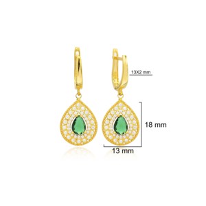 Pear Shape <b>Dangle</b> <b>Earrings</b> Emerald CZ Stone Handcrafted Wholesale Turkish 925 Sterling <b>Silver</b> Jewelry - Product Image 3