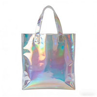 Sacs fourre-tout en PVC holographique irisé arc-en-ciel personnalisés, réutilisables, pour le shopping, avec n'importe quel motif, vente en gros directe usine OEM - Offre Spéciale