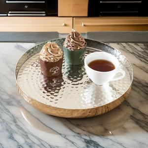 Bandeja decorativa hecha a mano de plata martillada para servir para hoteles y restaurantes de lujo, diseño moderno, precio al por mayor, bandejas de Metal - Product Image 6