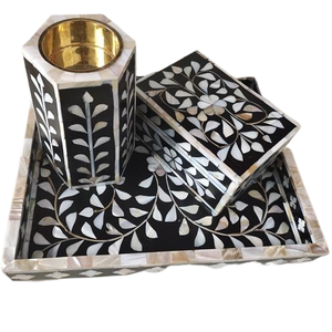 ชุดของขวัญเตาเผากำยานทรงสี่เหลี่ยมแบบฝังกระดูกสไตล์อาหรับ ลายดอกไม้ สำหรับใช้ในบ้าน  รุ่นดั้งเดิม ขนาด 12x8 นิ้ว จาก Tradnary Pvt Ltd สำหรับเดือนรอมฎอน - Product Image 1
