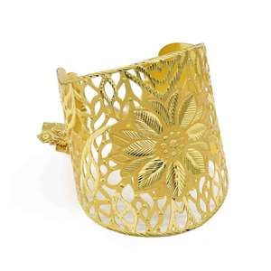 Wholesale Women's 14K 18K 24K Dye Gold Plated Wide Cuff <b>Kada</b> Bracelet Floral Cut-Out Pattern Fashion Bracelets Design - Product Image 2