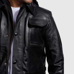 Chaqueta Bomber de Cuero Genuino para Hombre, Estilo Formal, Holgada, con Cierre Frontal, Logotipo, Impermeable, Cortavientos, con Forro de Lana - Product Image 2