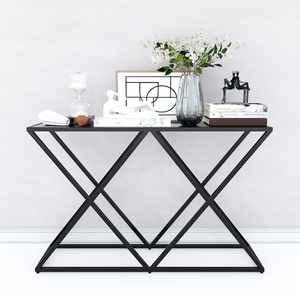 XConcept CST007 Modern <b>Console</b> Table <b>Black</b> Wood Top and Iron Frame for Entry Villa Living Room Hotel or Bedroom Decor - Product Image 1