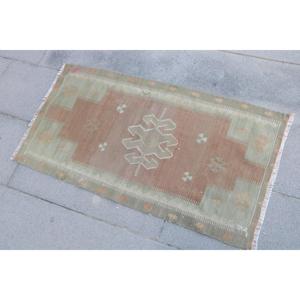 1.9x3.5 ft Vintage Turkish Rug, Small Rug, <b>Brown</b> Green Floral <b>Wool</b> Rug - Product Image 2