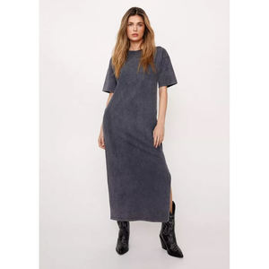 T-Shirt délavé à l'acide pour femme, coupe Standard, fendue sur la cuisse, robe sumu-su - Product Image 2