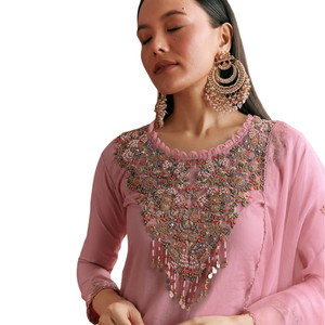 All'ingrosso rosa chiaro Organza Kurta Sharara vestito con ricami per la festa nuziale indossare ricevimento festivo e ordini etnici personalizzati - Product Image 3