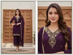 Kurti en Georgette de la meilleure qualité avec ensemble palazzo pour les fêtes et les mariages, pour femmes - Product Image 5