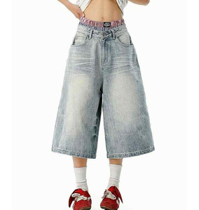 Shorts en jean vintage taille haute pour homme, broderie de logo personnalisée, qualité supérieure, vente en gros, ample et décontracté, 100% coton, séchage rapide - Product Image 1