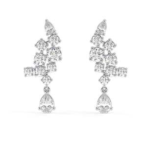 Boucles d'oreilles pendantes en diamant coupe poire et ronde pour femme - Product Image 4