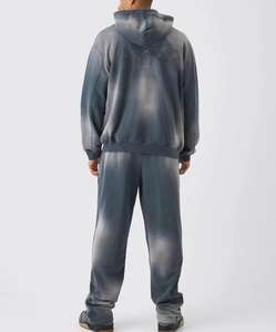 Conjunto de Chándal y Sudadera con Capucha de Alta Calidad con Logotipo Personalizado, Moda Unisex, Lavado Desteñido al Sol, Sudadera con Capucha con Cierre y Pantalones Acampanados 100% Algodón - Product Image 2