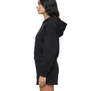 OEM Custom Embroidered <b>Crop</b> <b>Top</b> <b>Black</b> Zip Up Hoodies <b>Women</b> Sweatshirt Winter and Autumn Fleece Hoody <b>for</b> <b>Women</b> - Product Image 6