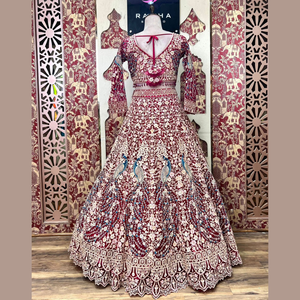 Nuevo Cherry Red Lehenga con Dori & Thread Work & Dazzling Diamond Touch Ideal para todas las ocasiones a granel Cantidad de la India - Product Image 2