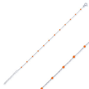 Pulsera de Cadena Chapada en Oro y Rodio con Diseño de Esmalte Color Naranja, Joyería Turca Hecha a Mano para Mujer, Plata de Ley 925 - Product Image 4