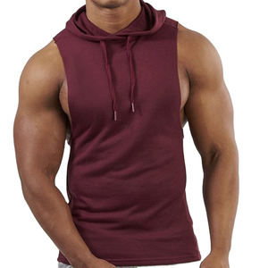 Sudadera con capucha sin mangas con brazo caído y logotipo personalizado al por mayor para hombre, productos de culturismo y gimnasio con técnicas bordadas para invierno - Product Image 5