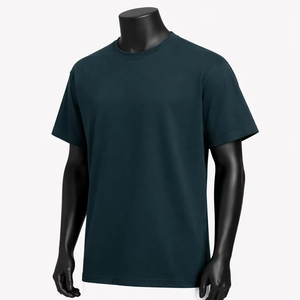 T-shirt décontracté vert foncé pour homme, col rond, manches courtes, 100 % coton, coupe oversize, couleur unie, respirant, tricoté 250g - Product Image 3