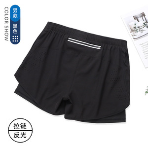 Short trois-quarts d'été en polyester Spandex respirant pour hommes Short d'entraînement double couche Blank Fitness Running Sports Shorts pour hommes - Product Image 5