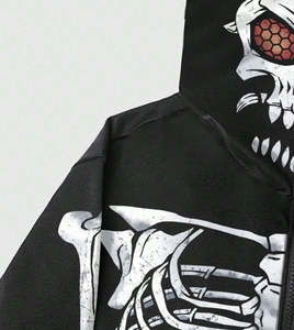Sudadera con Capucha Personalizada para Hombre 2024, Impresión de Calavera DTF, Alta Calidad, Casual, Manga Larga, Primavera-Otoño, con Cremallera - Product Image 2
