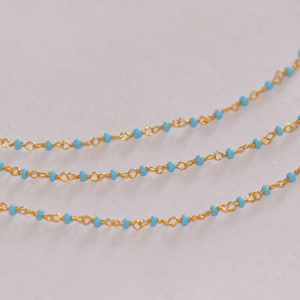Chaîne de chapelet en perles Miyuki turquoise de 2mm, chaîne de perles enroulée de fil plaqué or, chaîne de chapelet perlée pour la fabrication de bijoux - Product Image 3