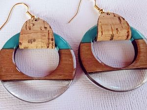 FRIENDLY Gold Foil <b>Black</b> White Resin <b>Heart</b> Shape Earrings Square Round Geometric Wooden Resin Drop Earrings - Product Image 5