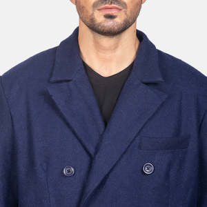 Abrigo de lana cruzado para hombre Claud en azul con tres bolsillos exteriores y dos interiores - Product Image 4