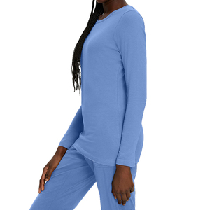 Chemisier médical pour femme de haute qualité, manches longues, en jersey tricoté Spandex/Polyester, pour usage hospitalier, couleurs et logo personnalisables, sans coutures - Product Image 2