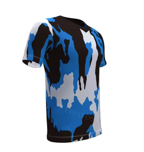 T-shirt camouflage à col en V pour homme, manches courtes, séchage rapide, polyester, décontracté, coupe classique, impression par sublimation, vente en gros - Product Image 6
