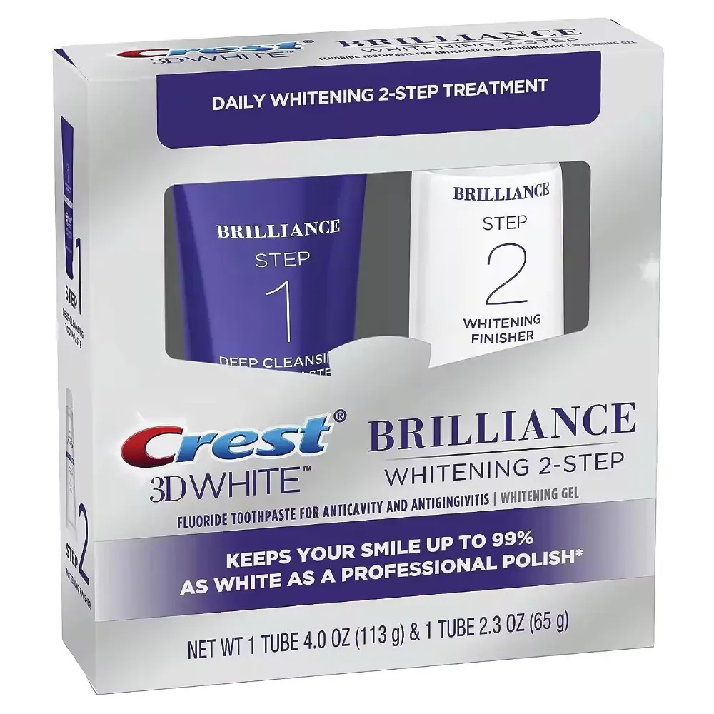 Crest 3DWhite Brilliance ยาสีฟัน 2 ขั้นตอน ทําความสะอาดลึก (4 ออนซ์) + เจลฟอกสีฟัน (2.3 ออนซ์) ชุดยาสีฟัน Crest