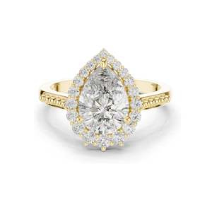 Bague de fiançailles pour femme avec halo de diamants de laboratoire taille poire de 2,14 carats, clarté VVS-VS EF, or 18 carats, 14 carats, 10 carats et argent 925, rose - Product Image 2