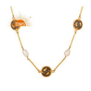 Collier en argent sterling plaqué or 18k avec diamant naturel et perles, collier demi-fin, fabricant de bijoux, meilleure qualité - Product Image 3