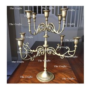 Aluminium <b>Gold</b> Color <b>Candelabra</b> With Glass Chimney Customized Size And Shape <b>Candelabra</b> For Wedding Decor - Product Image 2