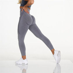 Women's Custom High Waist Yoga Set Active Gym Bra Compression <b>Leggings</b> with Elastic Waist Wholesale Solid Pattern Logo on Waist - Product Image 2