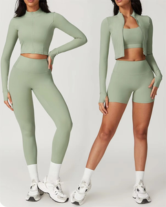 Conjunto de fitness de gimnasio de alta calidad con logotipo personalizado, conjunto de mallas cómodas altas para mujer, conjunto de Yoga de secado rápido para mujer, 2 uds. - Product Image 3