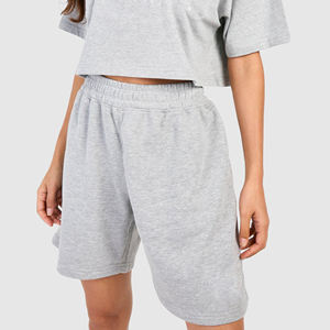 กางเกงขาสั้นลำลองฤดูร้อนของผู้หญิงเสื้อเจอร์ซีย์ผ้าฝ้าย100% Hather Grey Boxy พอดีกับกระเป๋าข้างลายฮอต - Product Image 6