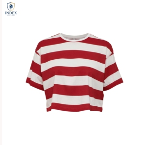 Women's Red White Crop <b>Top</b> Short Sleeve Crew Neck Casual T-Shirt Spring Summer Wear Canvas Embroidery Eco-Friendly - Product Image 1