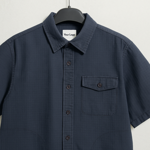 Camisa de trabajo de manga corta de moda para hombres-Slim Fit, ropa de oficina formal de color sólido-Servicios OEM/ODM - Product Image 5