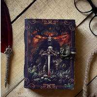 Journal en cuir vintage 7x5, reliure cousue, 100 feuilles de papier à bords festonnés, Grimoire Livre des Ombres, cadeau idéal pour hommes et femmes