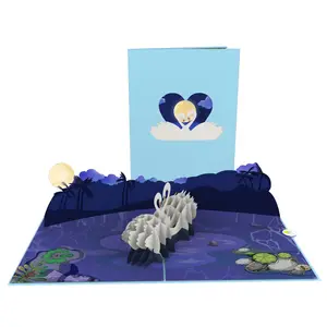 Cigni di notte 3D Pop Up carta Best Seller per il dolce San Valentino anniversario compleanno 3D carta fatta a mano Las