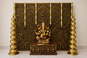 Dravidian Carved Pillars Panels Ritu Kala Samskaram Vintage Premium Fiber <b>Wedding</b> Stage Backdrops Lightweight Golden <b>Frames</b> - Product Image 3