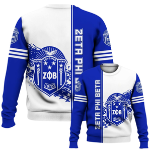 Sudadera Azul con Cuello Redondo de la Hermandad Griega Zeta Phi Beta para Mujer, Prenda Bordada de 1920 - Product Image 6