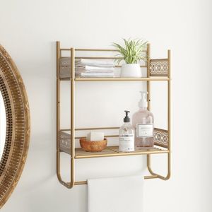 Premium brass floating <b>shelves</b> racks with tempered glass for luxury <b>bathroom</b> interior design - Product Image 3