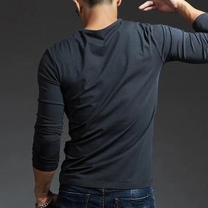 Wholesale V-neck Long Sleeve Men's Deep Grey Regular Fit 100% Cotton Hoodie Base Layer Top <b>Tight</b> Inner Pullover <b>Winter</b> - Product Image 3